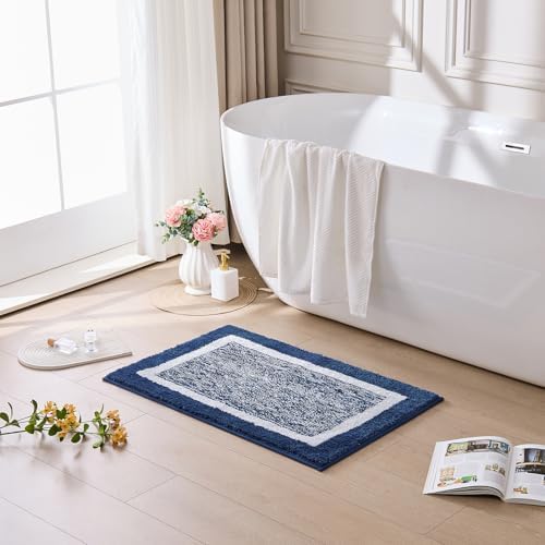 CozeCube Navy Blue Bath Mat 36"x24" Non Slip Washable Rug