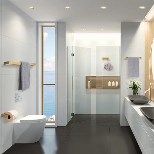 Lairuier Brushed Gold Bathroom Hardware Accessories, 4PCS Towel Bar Set