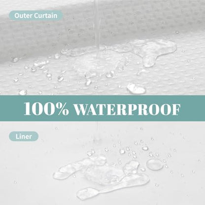 eachope No Hook Waffle Shower Curtain with Snap-in Liner, 71x77 Inch, White