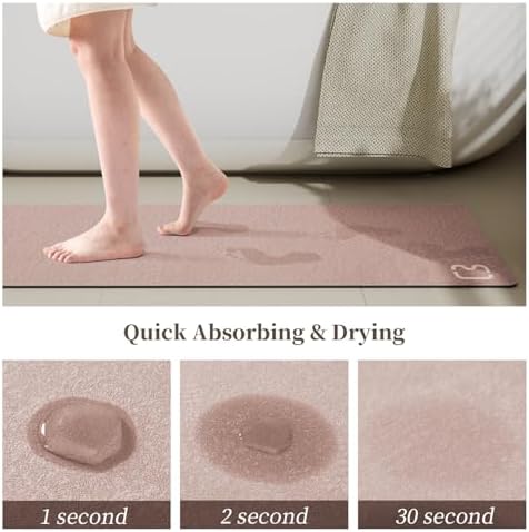 Diatomaceous Earth Bath Mat Stone Bath Mats for Bathroom,17"x27",Blush Pink