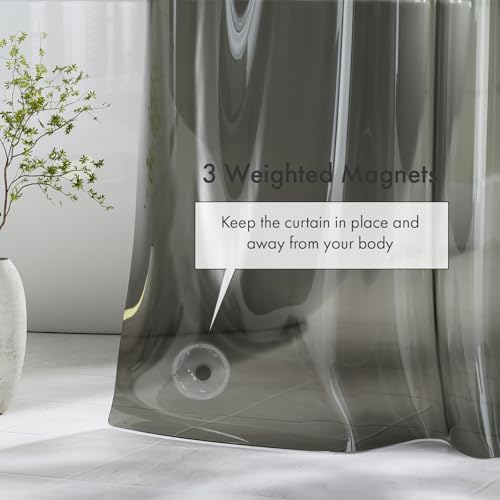 Amazer Shower Curtain Liner 72x72, Plastic Shower Liner PEVA Medium Weight Inside Shower Curtains for Bathroom with Rustproof Grommets, Clear Black