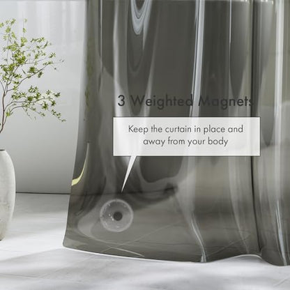 Amazer Shower Curtain Liner 72x72, Plastic Shower Liner PEVA Medium Weight Inside Shower Curtains for Bathroom with Rustproof Grommets, Clear Black