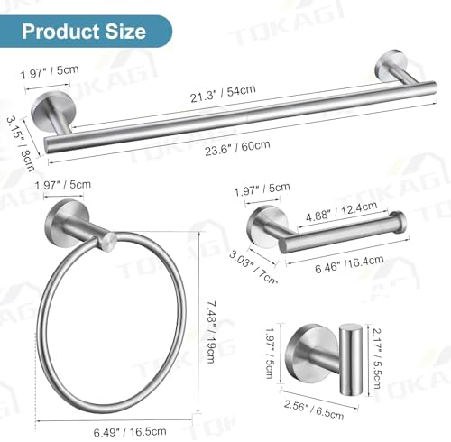 TQKAG Brushed Nickel Bathroom Hardware Set, 6-Piece Towel Bar Set 23.6 Inch