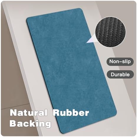 TYUU Thin Bath Mat Runner, Bathroom Rugs Non Slip Washable 17x59 Denim Blue