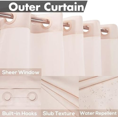 River Dream No Hook Shower Curtain with Snap-in Liner Set, Pink, 71x74