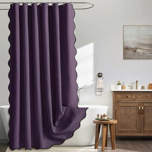 MIULEE Purple Scalloped Linen Shower Curtain 72x72 Inches