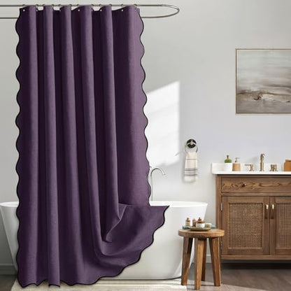 MIULEE Purple Scalloped Linen Shower Curtain 72x72 Inches