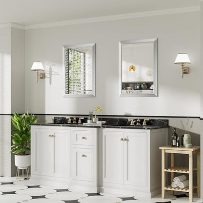 Briivue Bathroom Wall Mirror, Silver Brushed Nickel Metal Frame, 24x32 Inch