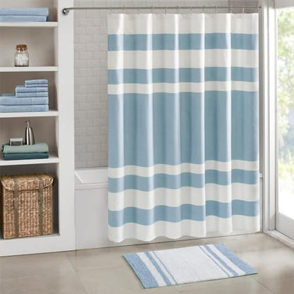 Madison Park Reversible Spa Rug 100%-Cotton Striped Ultra Soft Water Fast Bath Non-Slip Absorbent Quick Dry Mats for Tub, Shower Room, and Bathroom, 20"x30", Blue (MP72-6210) (Pack of 2)