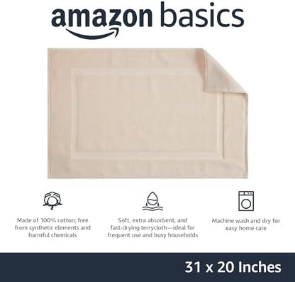 Amazon Basics Banded Bathroom Bath Rug Mat, Machine Washable, Super Absorbent, 100% Cotton, 20" W x 31" L, Cream