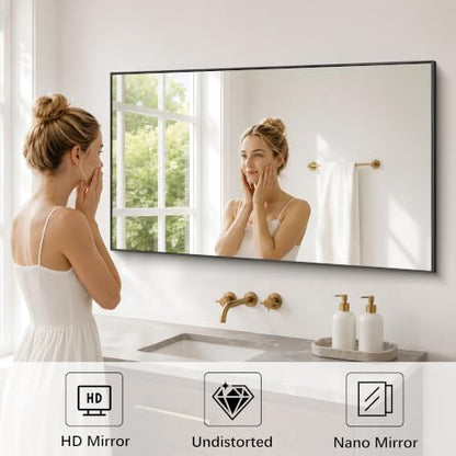 DESBING Black Bathroom Mirror for Wall, 30x48 Inch Rectangle Mirrors with Metal Frame, Modern Vanity Wall Mirror Decor for Entryway Hangs, Bathroom, Living Room Horizontal or Vertical
