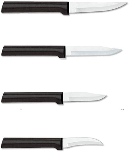 Rada Cutlery 4-Piece Granny, Regular, Peeling, and Heavy Duty Paring Knife Set, Stainless Steel Blades, Black Handle