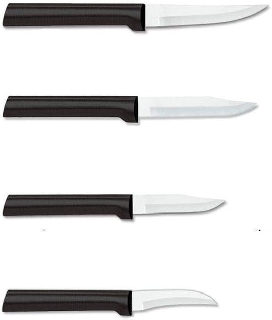 Rada Cutlery 4-Piece Granny, Regular, Peeling, and Heavy Duty Paring Knife Set, Stainless Steel Blades, Black Handle