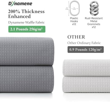 Dynamene Long Waffle Shower Curtain 256 GSM Heavy Fabric 72x78 Grey/Gray