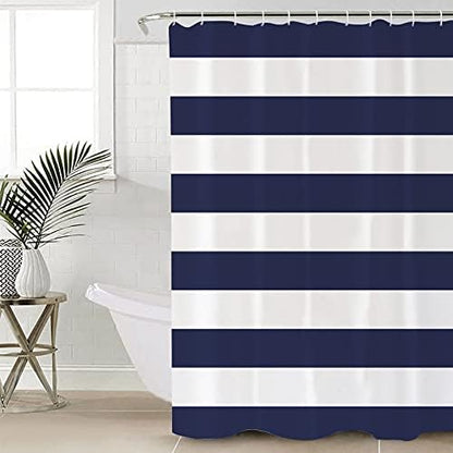 Shower Curtain Bathroom Set Navy Blue and White Stripe Waterproof Shower Curtains with Grommets Hooks Modern Stripes Pattern Privacy Bath Curtain for Bathtub Decor 60x72in
