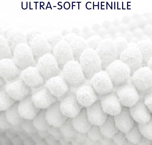 SUBRTEX Bathroom Rugs, 24" x 60" Chenille Bath Rug Soft Short Plush Bath Mat Soft Shower Mat Water Absorbent Shower Mat Quick Dry Machine Washable, White