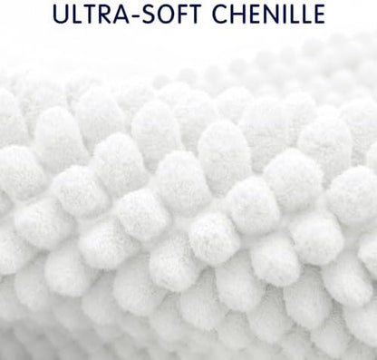 SUBRTEX Bathroom Rugs, 24" x 60" Chenille Bath Rug Soft Short Plush Bath Mat Soft Shower Mat Water Absorbent Shower Mat Quick Dry Machine Washable, White