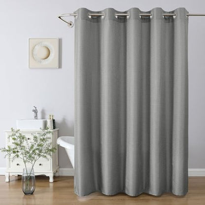 No Hook Waffle Shower Curtain, No Liner Needed, 71x86 Inch, Charcoal Grey