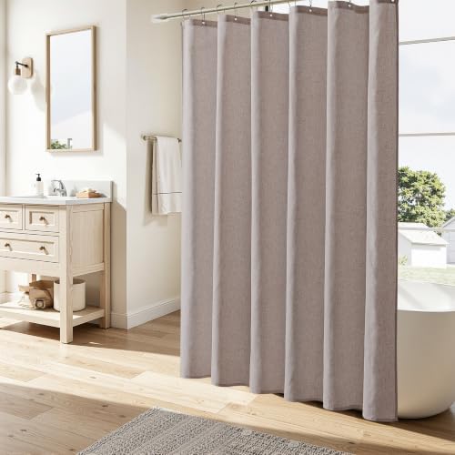 Naturoom Linen Shower Curtain 84 Inch Long for Bathroom Ecru 1 Panel