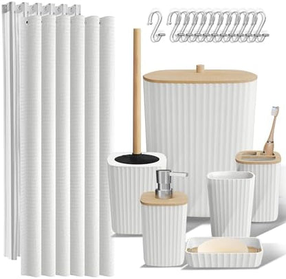 Clara Clark White Bathroom Set, Shower Curtain Set, Bathroom Accessory Set