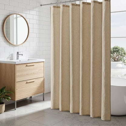 Naturoom Linen Shower Curtain 72 Inch Long for Bathroom Eggshell Beige