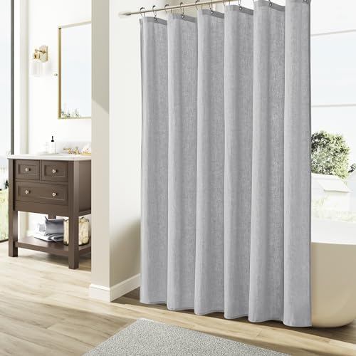 Naturoom Linen Shower Curtain 80 Inch Long for Bathroom Light Grey 1 Panel