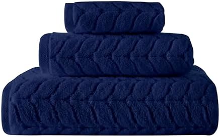 BAGNO MILANO Turkish Cotton Bath Towels, Hand Towels - Soft Plush Jacquard Collection Luxury Towels Set (Navy, Bath Sheet 35x70)