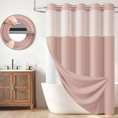 BTTN 72x87 Ringless Linen Textured Shower Curtain with Snap in Liner, Blush