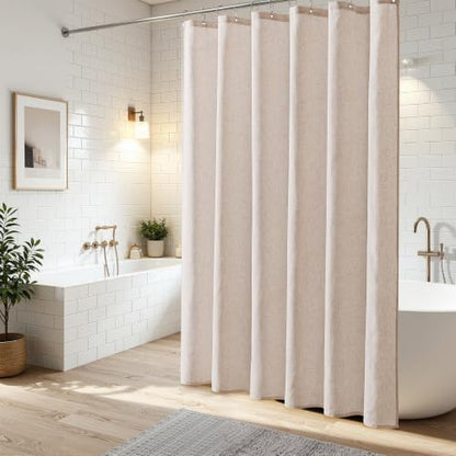Naturoom Linen Shower Curtain 80 Inch Long for Bathroom Cream Beige 1 Panel