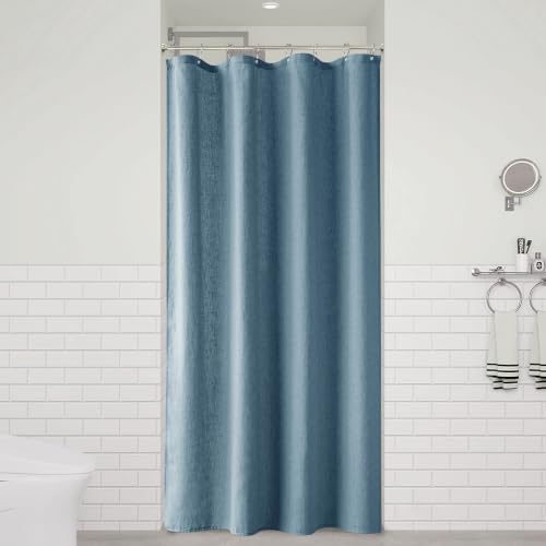 Naturoom Linen Shower Curtain 48x72 Inch for Bathroom Blue 1 Panel