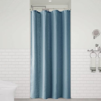 Naturoom Linen Shower Curtain 48x72 Inch for Bathroom Blue 1 Panel