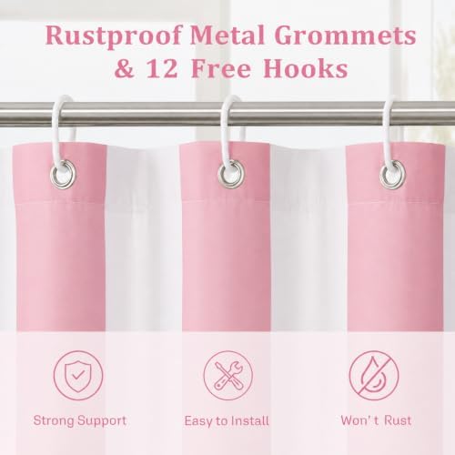 Ohocut Vertical Striped Shower Curtain, Cute Retro Vintage Stripe Bathroom Shower Curtain, Waterproof Polyester Fabric Modern Bath Curtain for Bathroom 72x72 Inches Pink