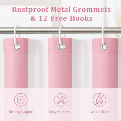 Ohocut Vertical Striped Shower Curtain, Cute Retro Vintage Stripe Bathroom Shower Curtain, Waterproof Polyester Fabric Modern Bath Curtain for Bathroom 72x72 Inches Pink