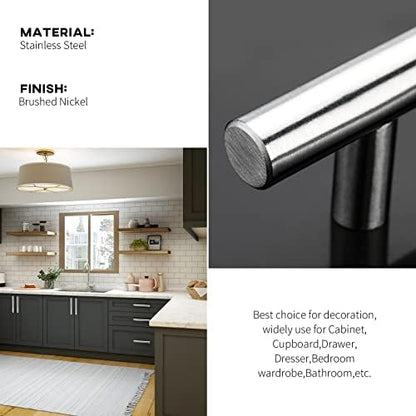 homdiy 100 Pack Brushed Nickel Cabinet Pulls - 5in Hole Centers Pulls Stainless Steel Kitchen Cabinet Handles Modern Drawer Pulls for Dresser Drawer Pulls, LS201BSS128-100