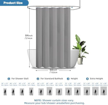 2-in-1 Waterproof Fabric Shower Curtain - No Separate Liner Needed, Hotel-Style Waffle Weave, Effortless Cleaning & Washable Bathroom Shower Curtain Set,60Wx84H,Grey