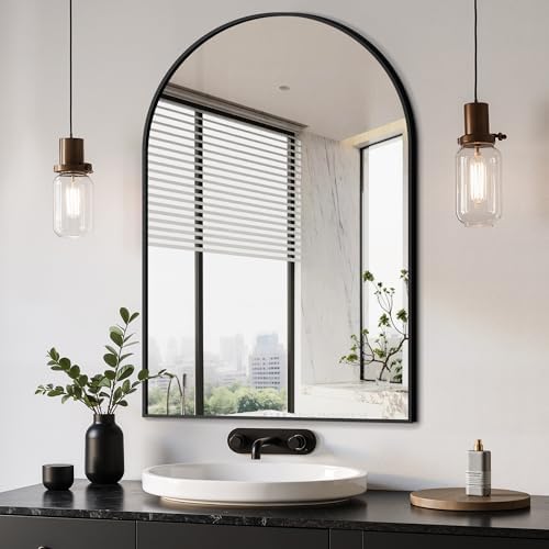 Delma Arched Bathroom Mirror, 24"x36", Black