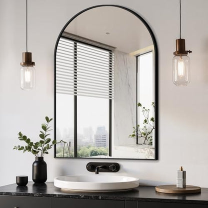 Delma Arched Bathroom Mirror, 24"x36", Black
