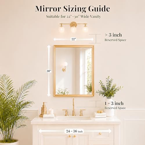 Brushed Gold Bathroom Mirrors for Over Sink 22x30 Inch
