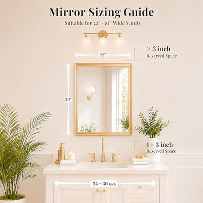 Brushed Gold Bathroom Mirrors for Over Sink 22x30 Inch