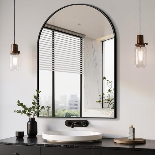 Delma Arched Bathroom Mirror, 26"x38", Black