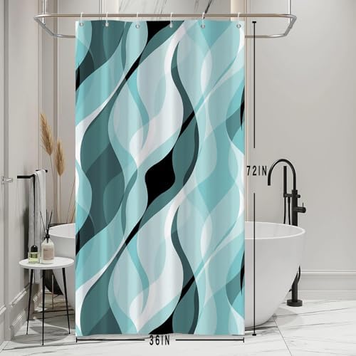 Teal Striped Stall Shower Curtain with Hooks, 36x72 Inch
