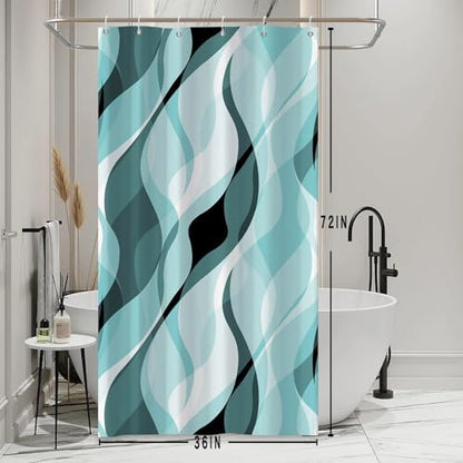 Teal Striped Stall Shower Curtain with Hooks, 36x72 Inch