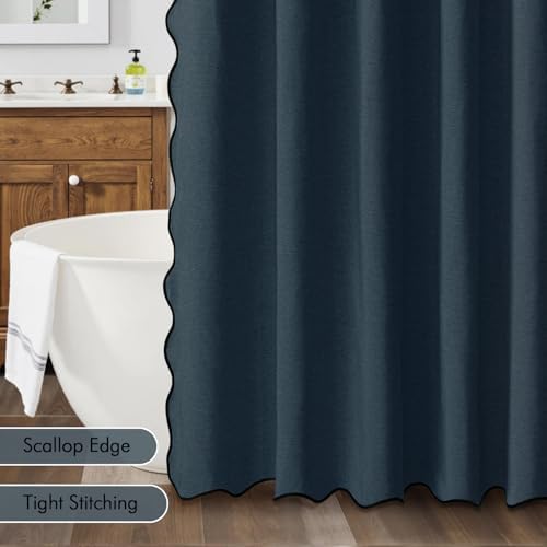 MIULEE 72"x84" Extra Long Scalloped Linen Shower Curtain Navy Blue