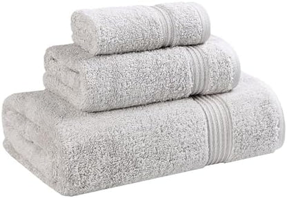 Superior Egyptian Cotton 3-Piece Towel Set, Basic Towels For Bathroom, Home Decor, Guest Bath, Shower, Apartment, Included 1 Face, 1 Hand, 1 Bath Towel, Washcloth, Quick Dry, Silver