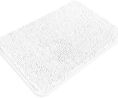 Yeaban Chenille White Bathroom Rug 17"x24", Non-Slip Rubber Backing