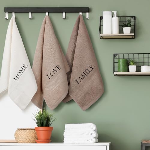 FuWeave 3 Pcs Brown Decorative Hand Towels Bathroom Set,Home,Love,Family