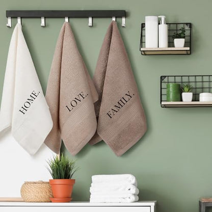 FuWeave 3 Pcs Brown Decorative Hand Towels Bathroom Set,Home,Love,Family