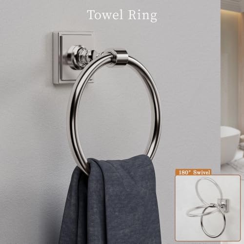 VEHCIL Brushed Nickel Bathroom Accessories Set, 5-Piece Bathroom Hardware Set, 24 Inch Towel Bar, SUS304 Stainless Steel, Towel Racks for Bathroom Wall Mounted Towel Ring Toilet Paper Holder Hooks