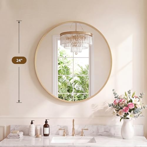 Sweetcrispy 24 Inch Round Bathroom Wall Mirror, Circle Vanity Mirror