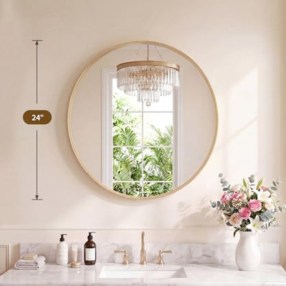Sweetcrispy 24 Inch Round Bathroom Wall Mirror, Circle Vanity Mirror
